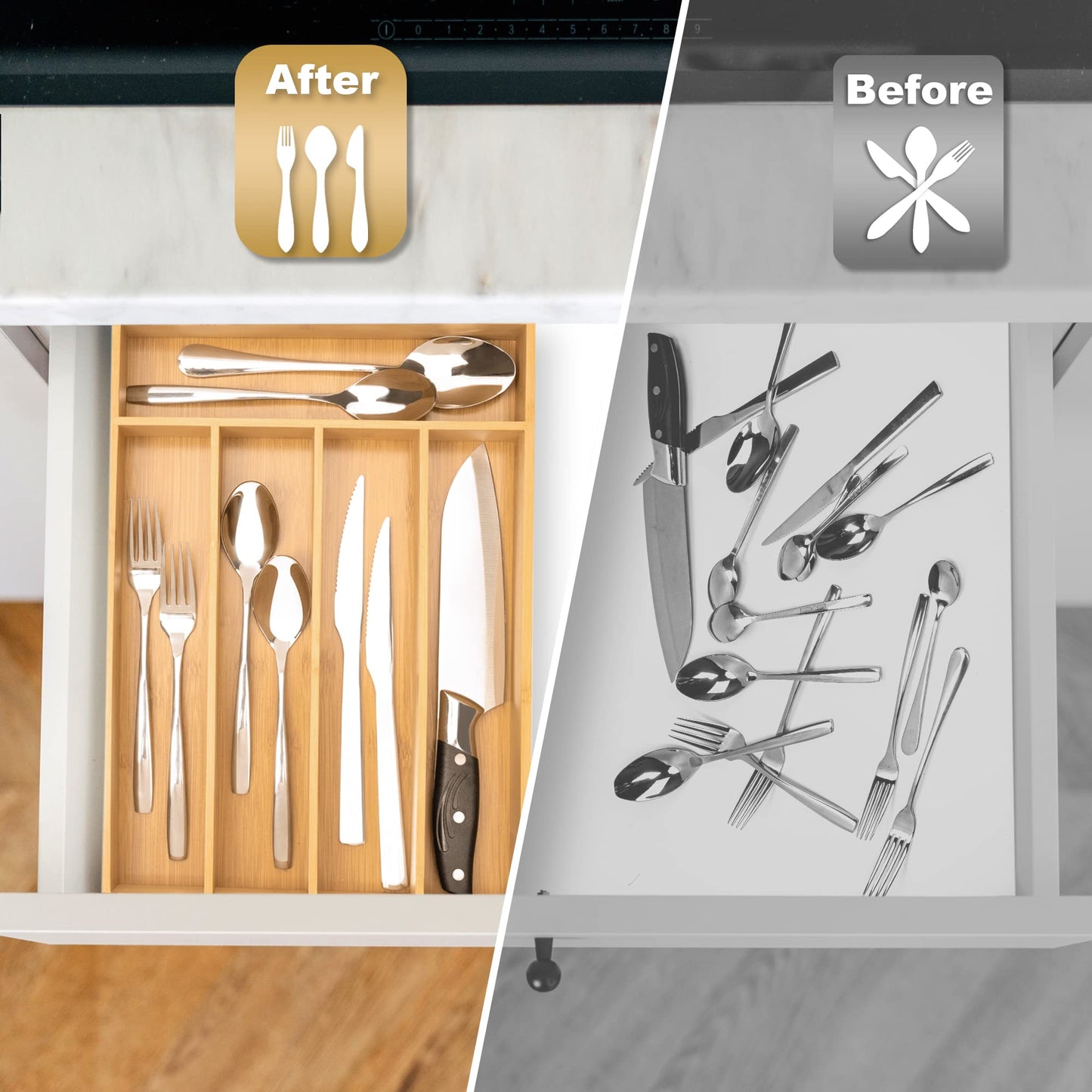 Bamboo kitchen drawer organizer